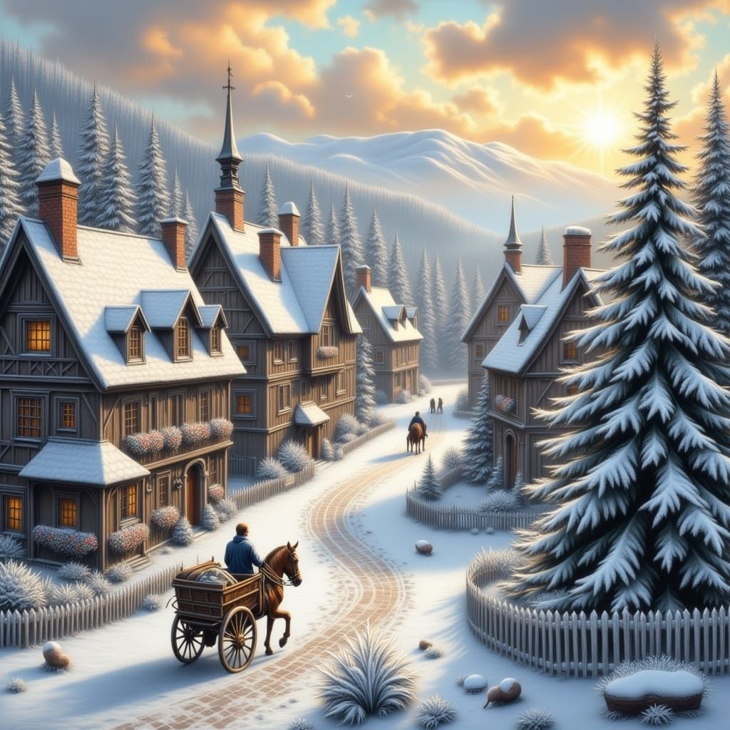 Snowy Medieval Village Inspired by Bruegel's Landscapes