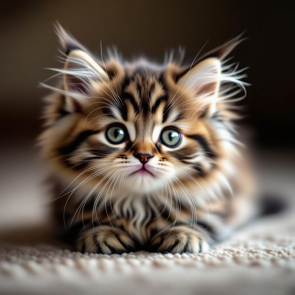 Hyperrealistic Fluffy Kitten Close-Up Portrait