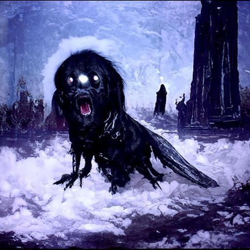 Horrific Winged Hound: Gustave Doré and Rutkowski Style