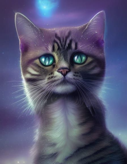Cat in Magical Alien World: Fantasy Art