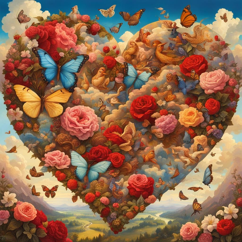 Valentine Heart Collage in Renaissance Style