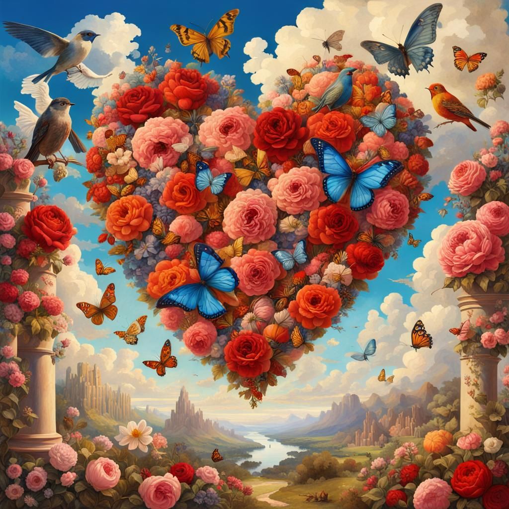 Renaissance Valentine Collage in Gouache Style