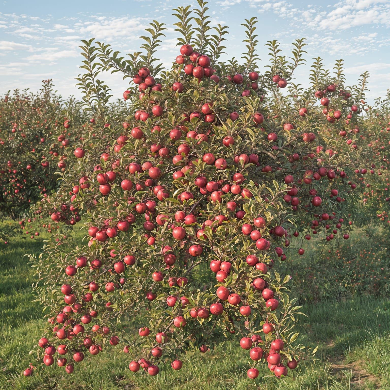 Glowing Orchard With Ripe Red Apples