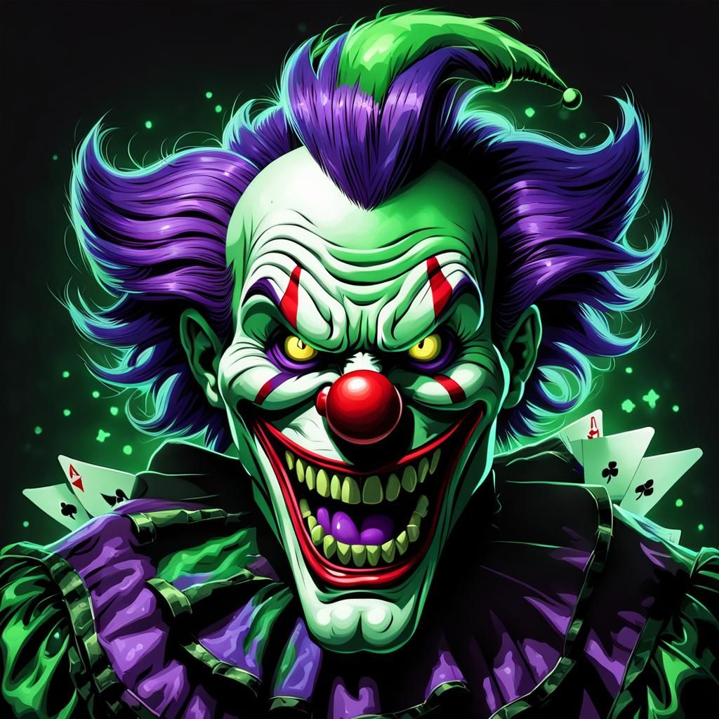 Evil Clown with Blackjack in Cartoon Style