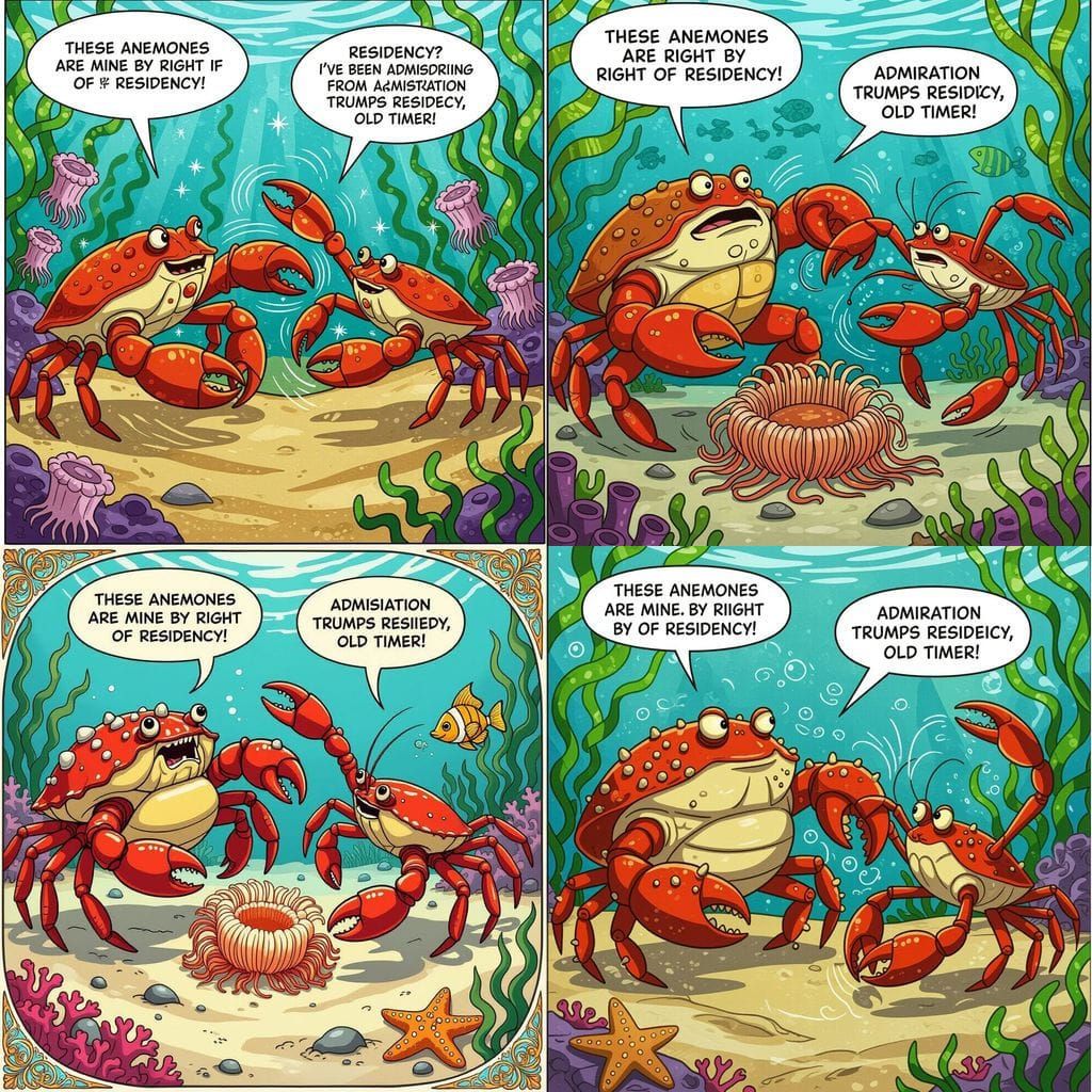 Art Nouveau Comic: Two Crabs Battle Over Anemone Patch