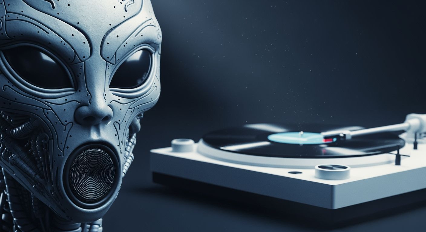 Alien Speaker Face with Retro Turntable