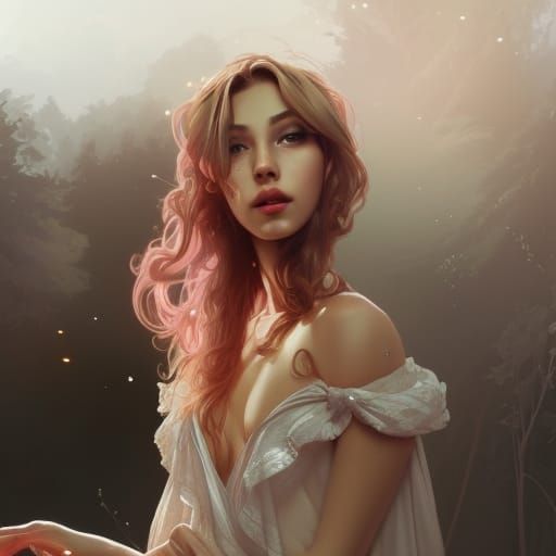 Forest Girl Portrait in Hyperdetailed Splash Art Style