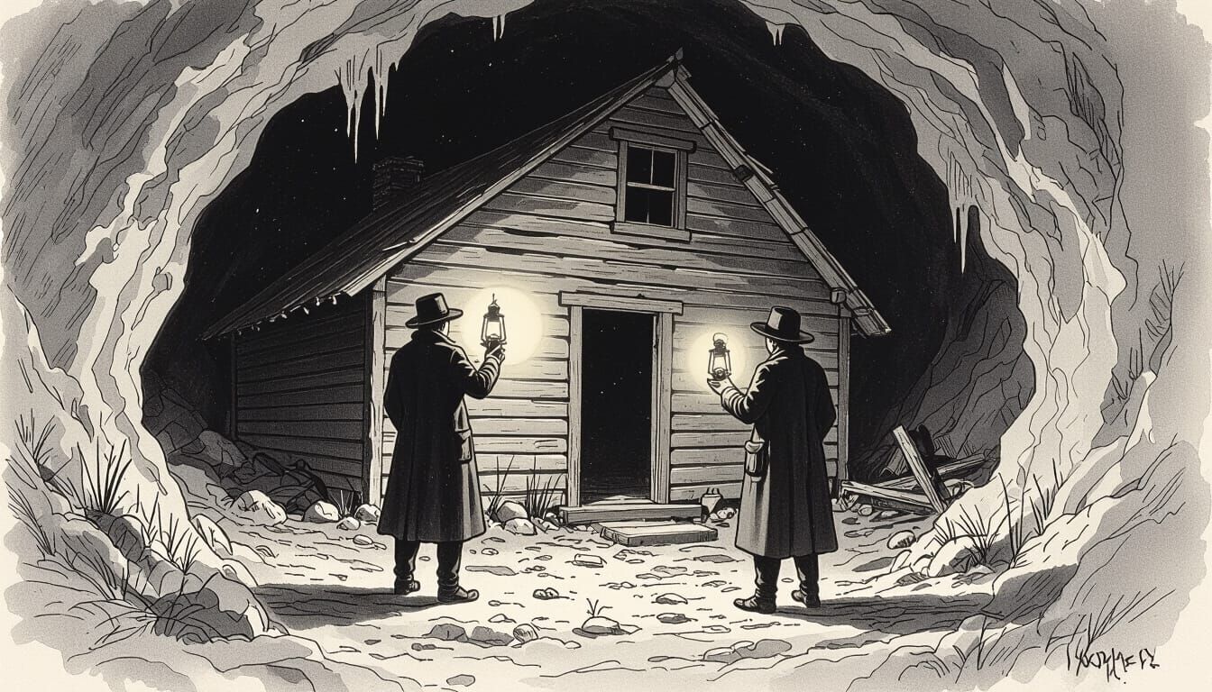 Dilapidated Cabin in Cavern with Investigators, Cosmic Horro...