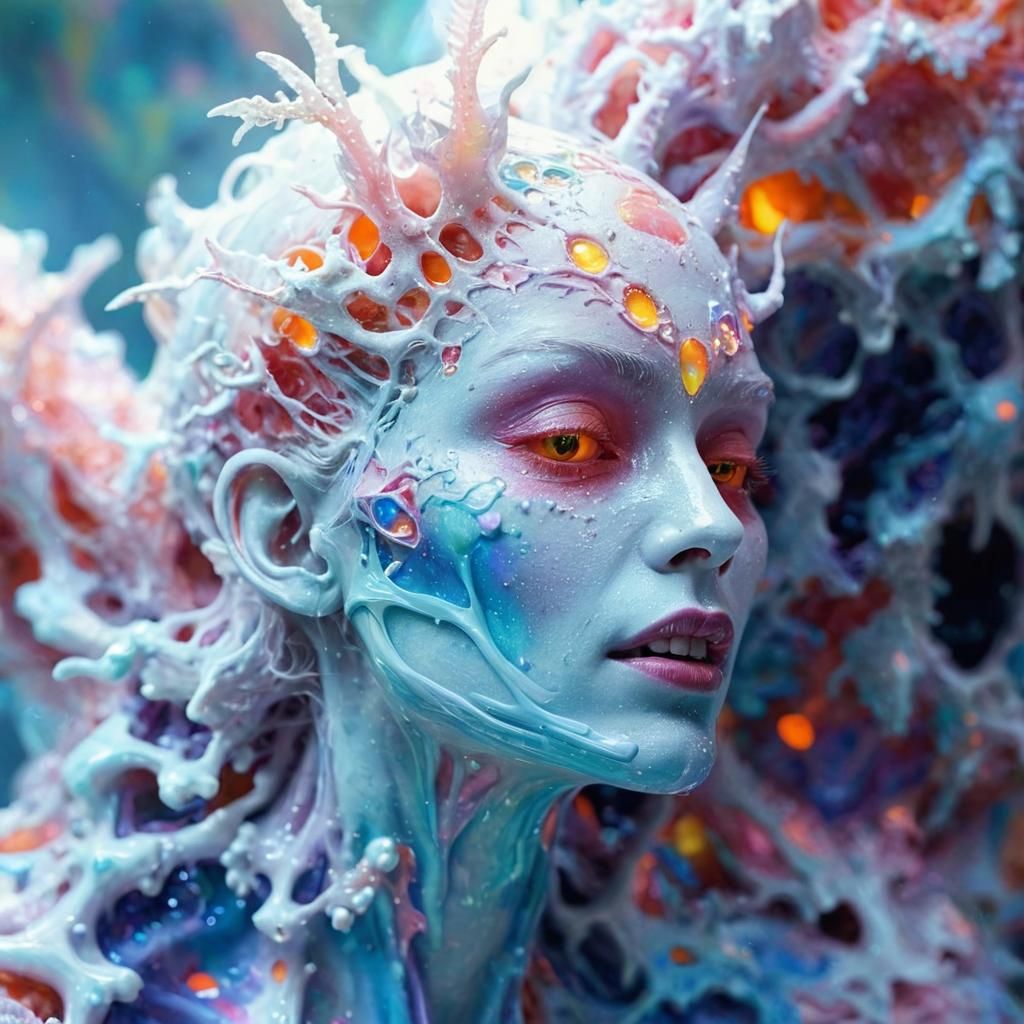 Surreal Creature Emerges from Fractal Landscape