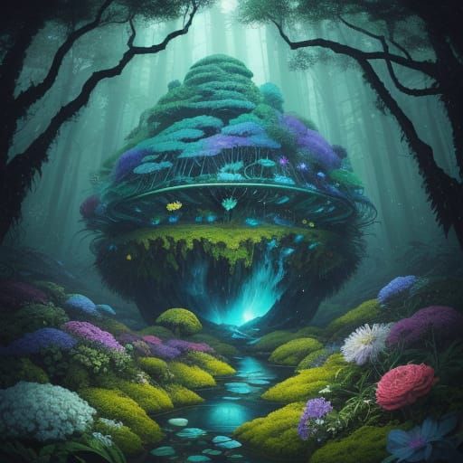 Bioluminescent Forest Inside Giant Eggshell, Hyperrealistic ...