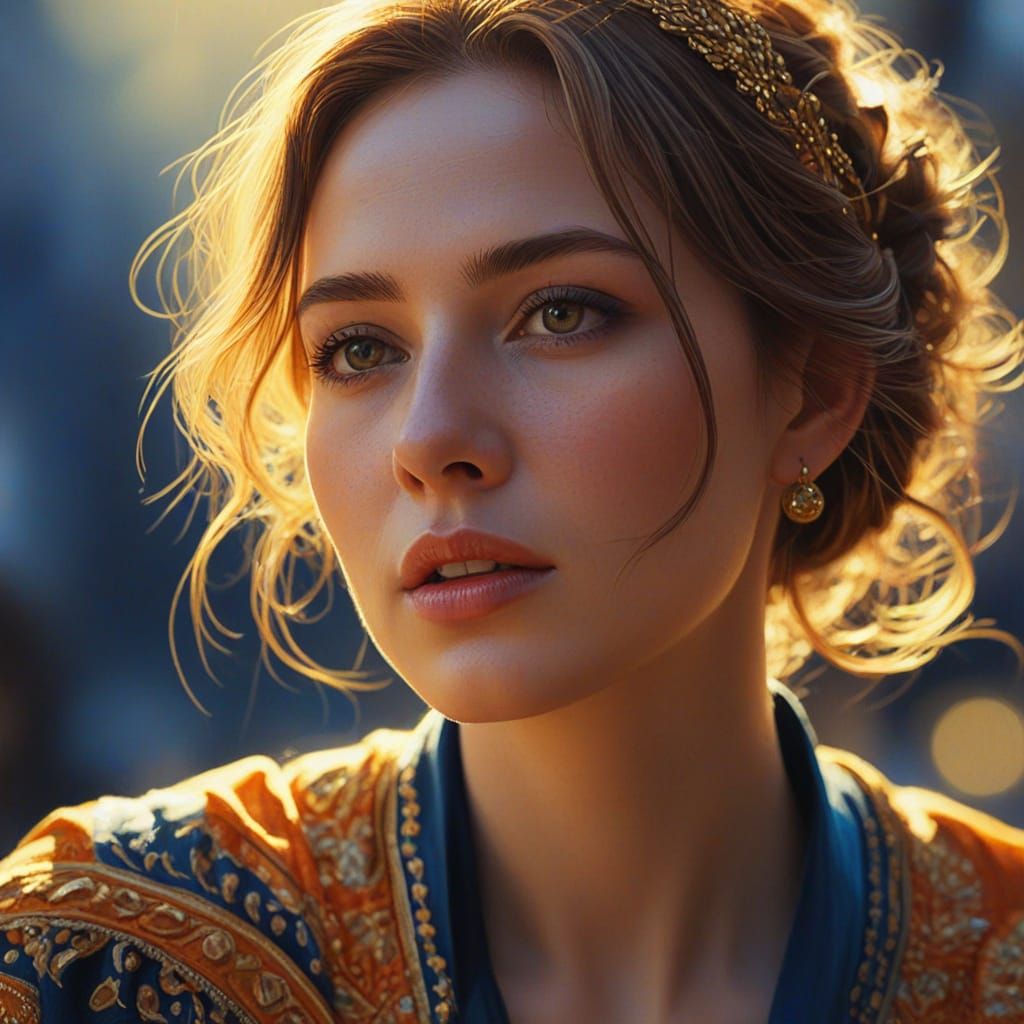 Hyperrealistic Oil Painting of Woman in Golden Light