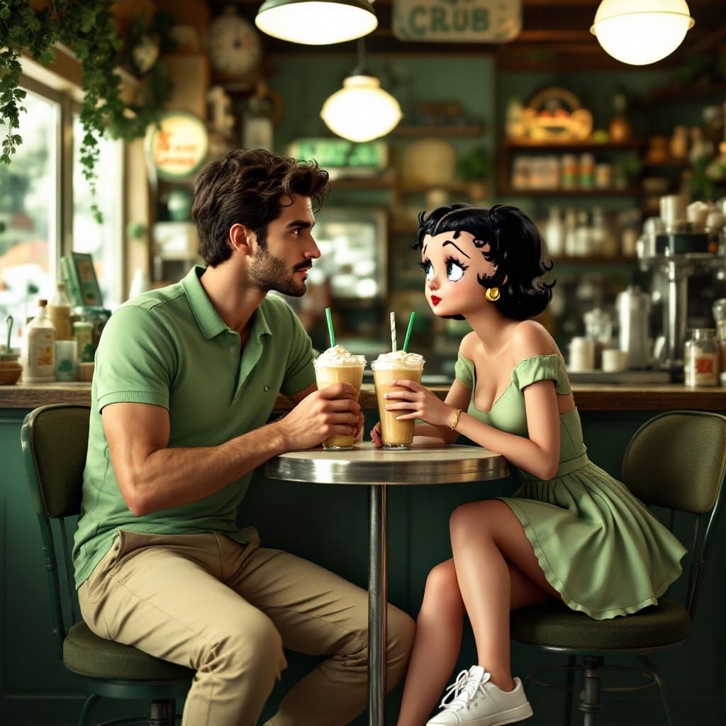 Dave and Betty-Boop; Sipping Ice Coffees on a date at the lo...