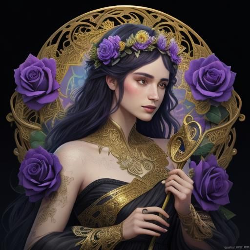 Snake with Flower Crown in Matte Painting Style