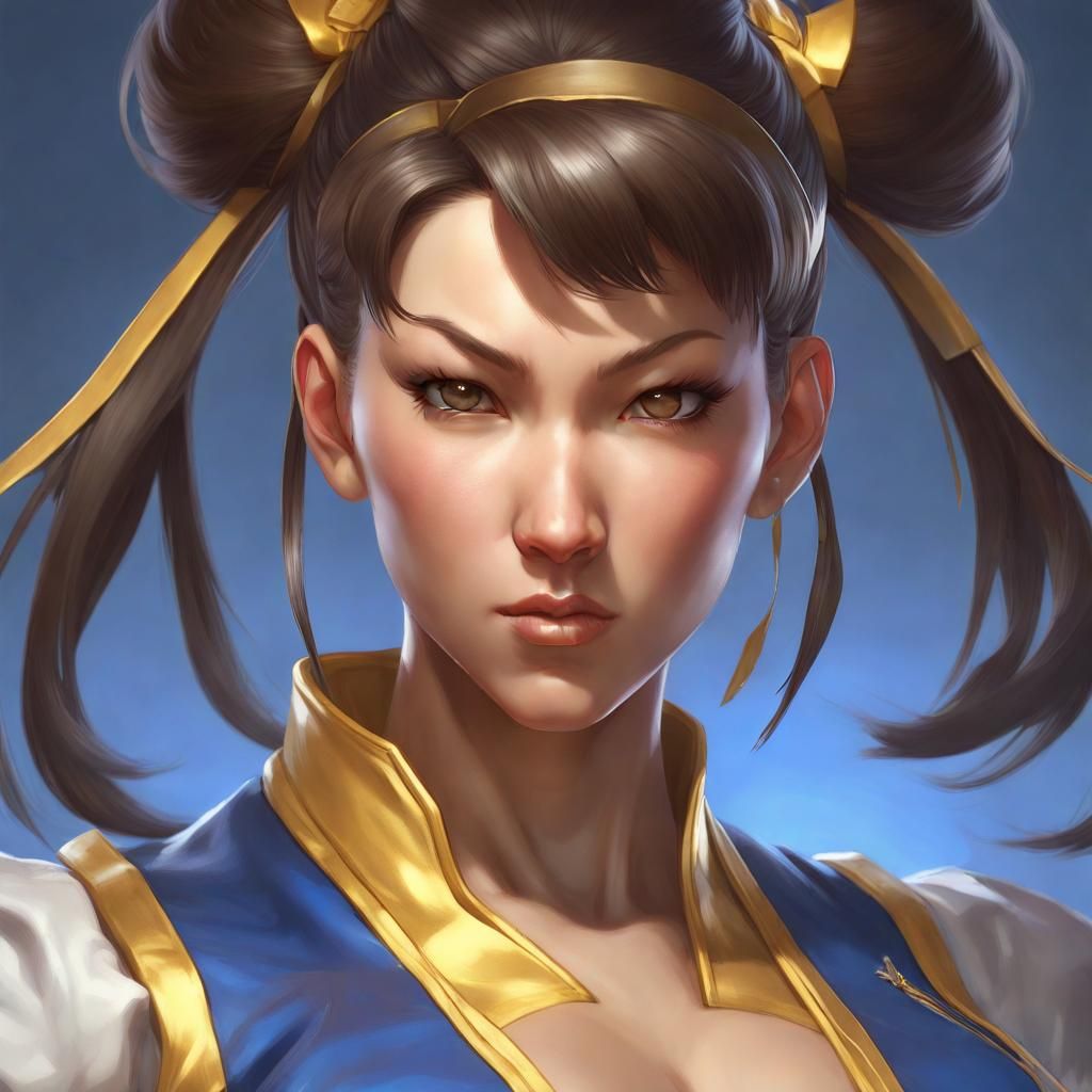 Chun Li Training in Gym: Digital Art Portrait