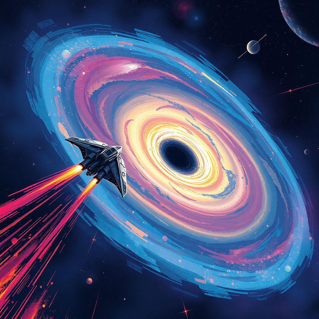 Sleek Spaceship Soaring Through Colorful Cosmos