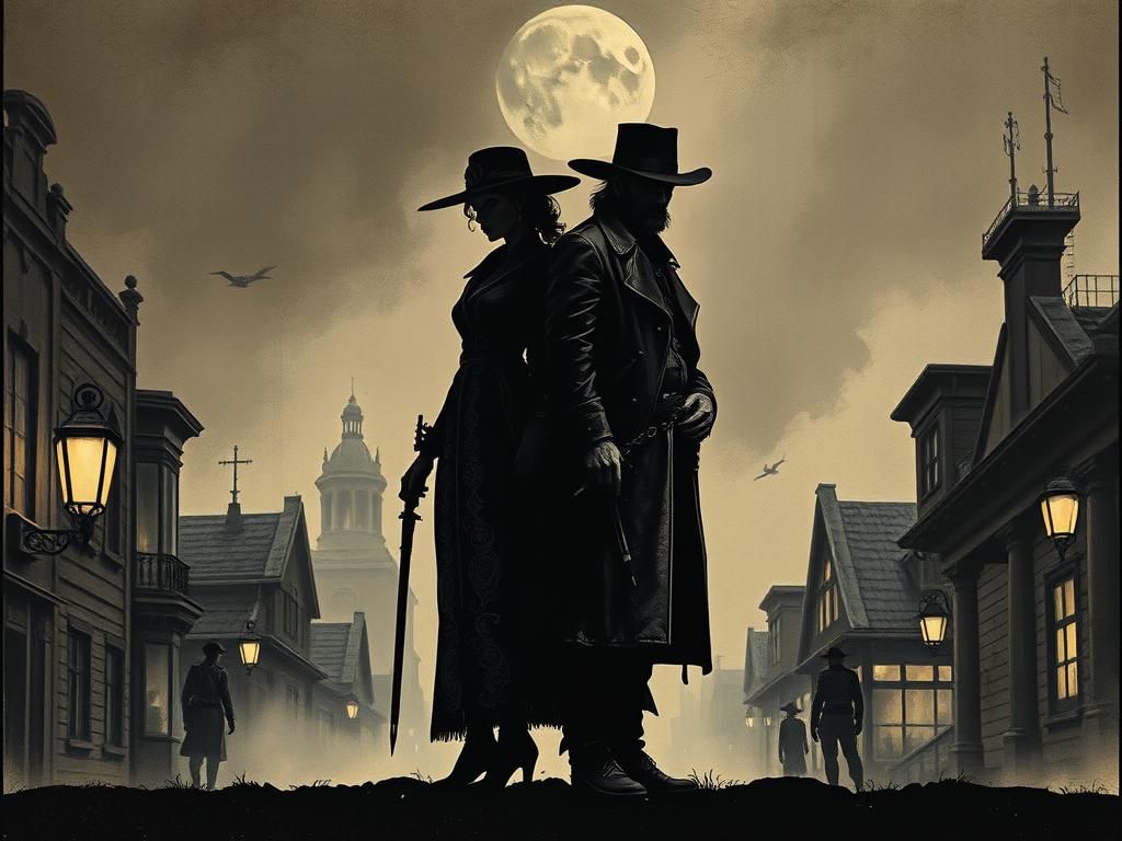 Steampunk Sheriff Silhouette in Modern Ink Painting