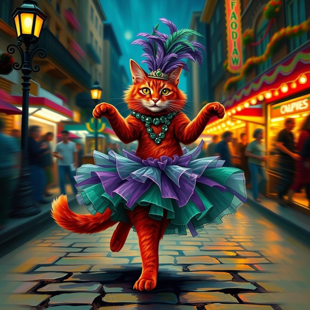 Festive Feline Carnival Dancer