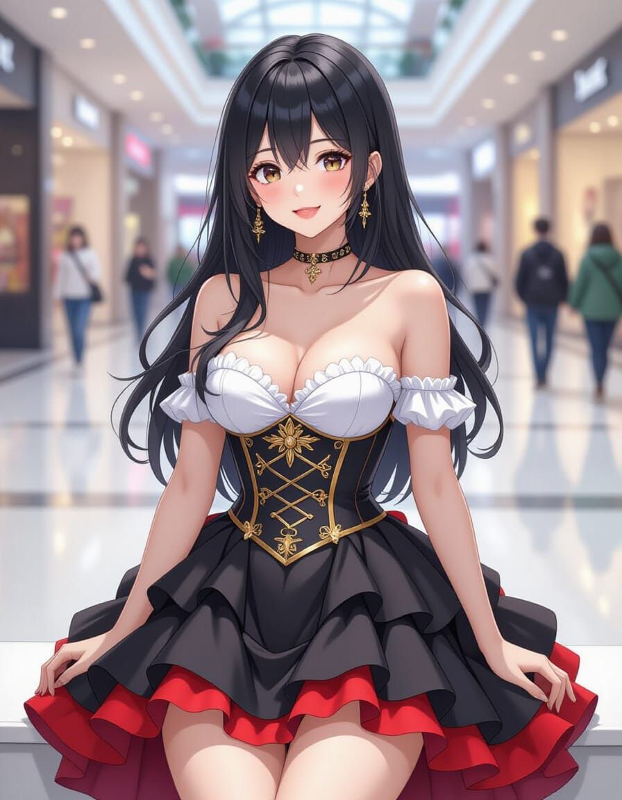 Ecchi Anime Woman in Micro Skirt at the Mall