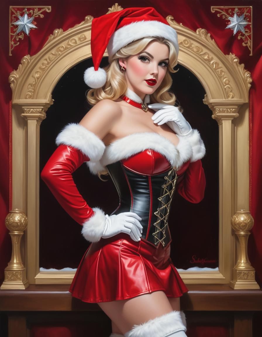 Beautiful Pinup as Santa's Helper in Classic Christmas Style