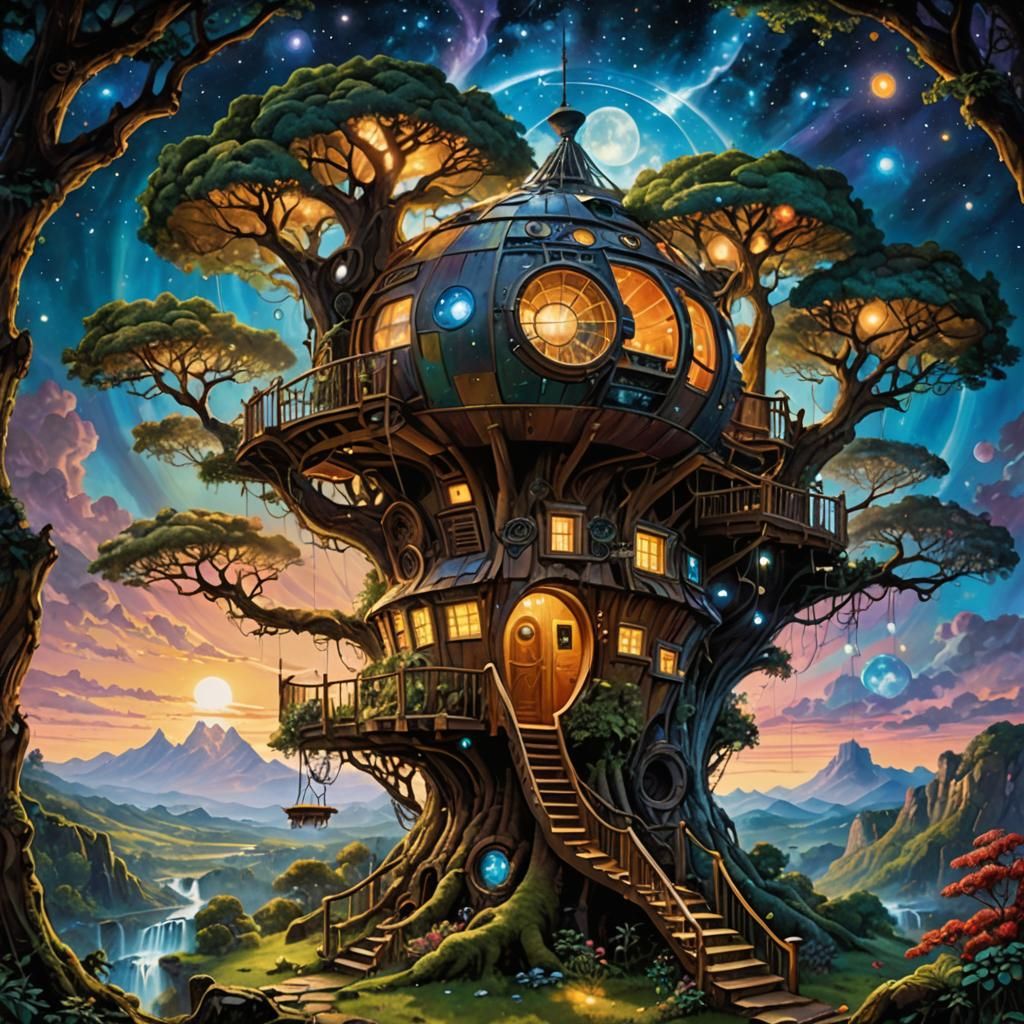 Sci-Fi Treehouse Built from Spaceship Wreckage