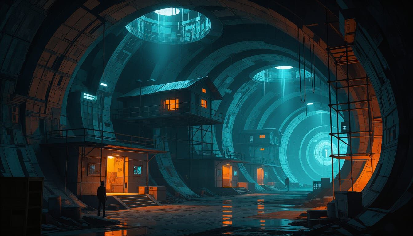 Grimy Undercity in Techno-Noir Style