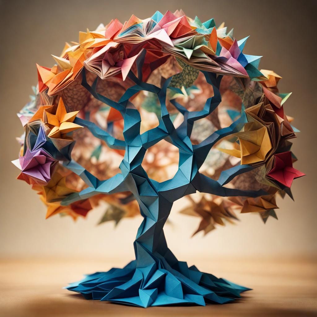 Detailed Origami Tree of Life in Papercraft Style