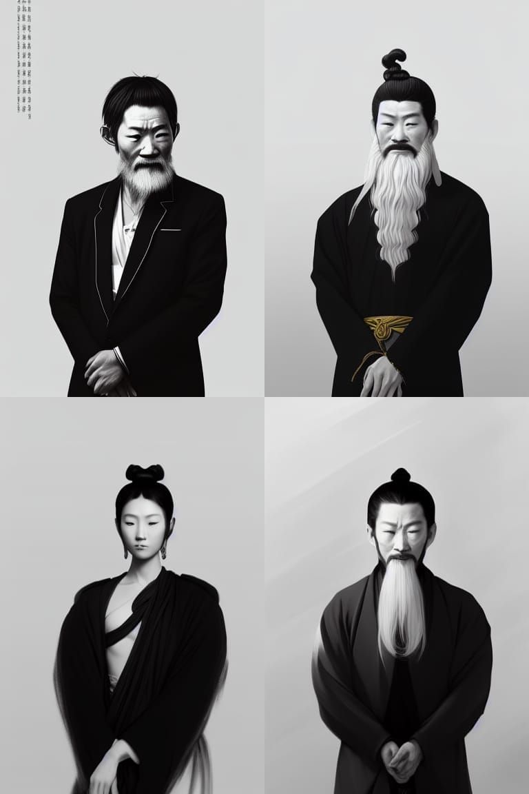 Lao Tzu Portrait in Black and White Film Style