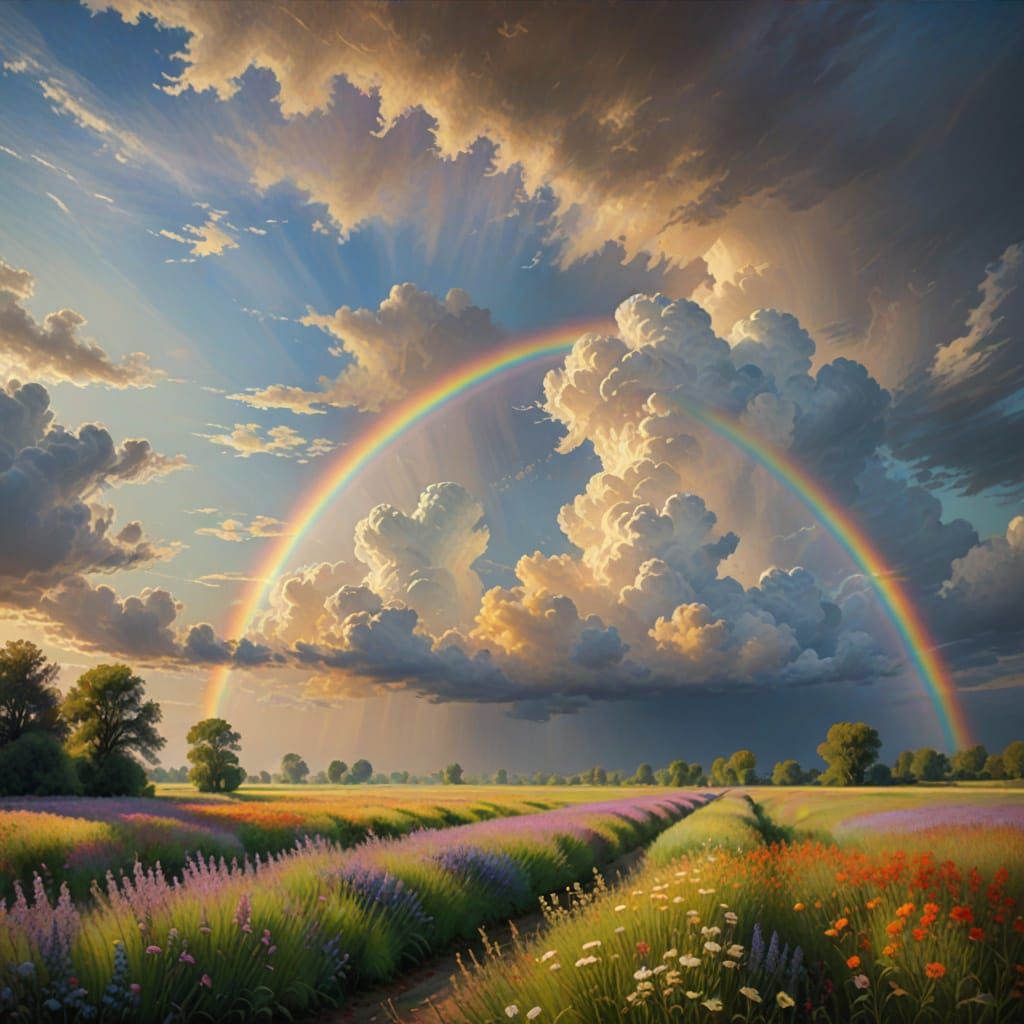 Surreal Hyperrealistic Rainbow Fills the Panoramic Sky with ...