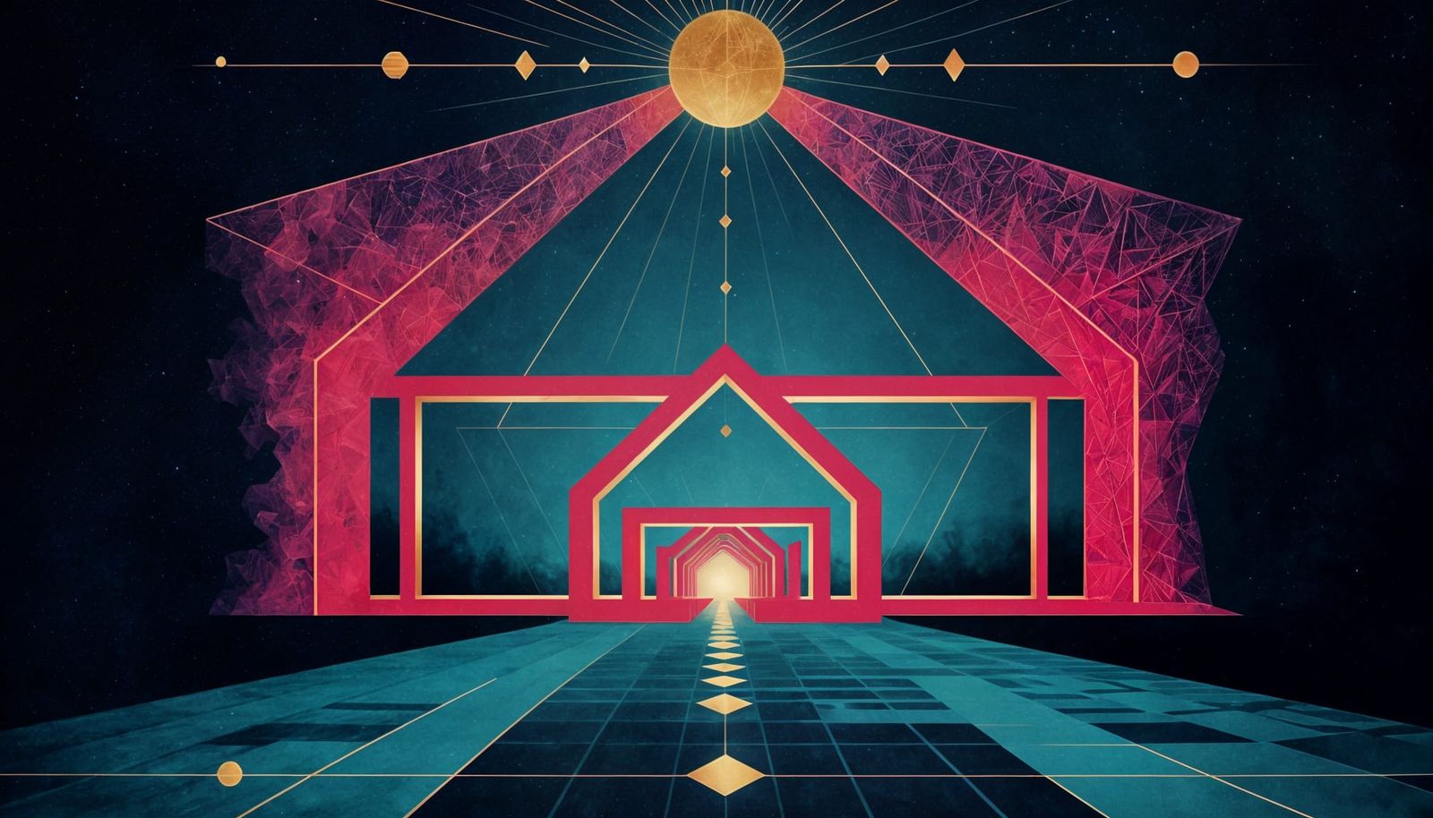 Dimensional Bridge in Surreal Geometric Abstract Collage