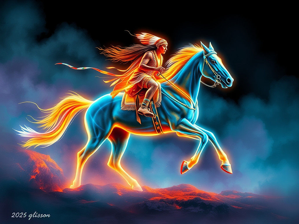 Native American Rider on Horse of Light