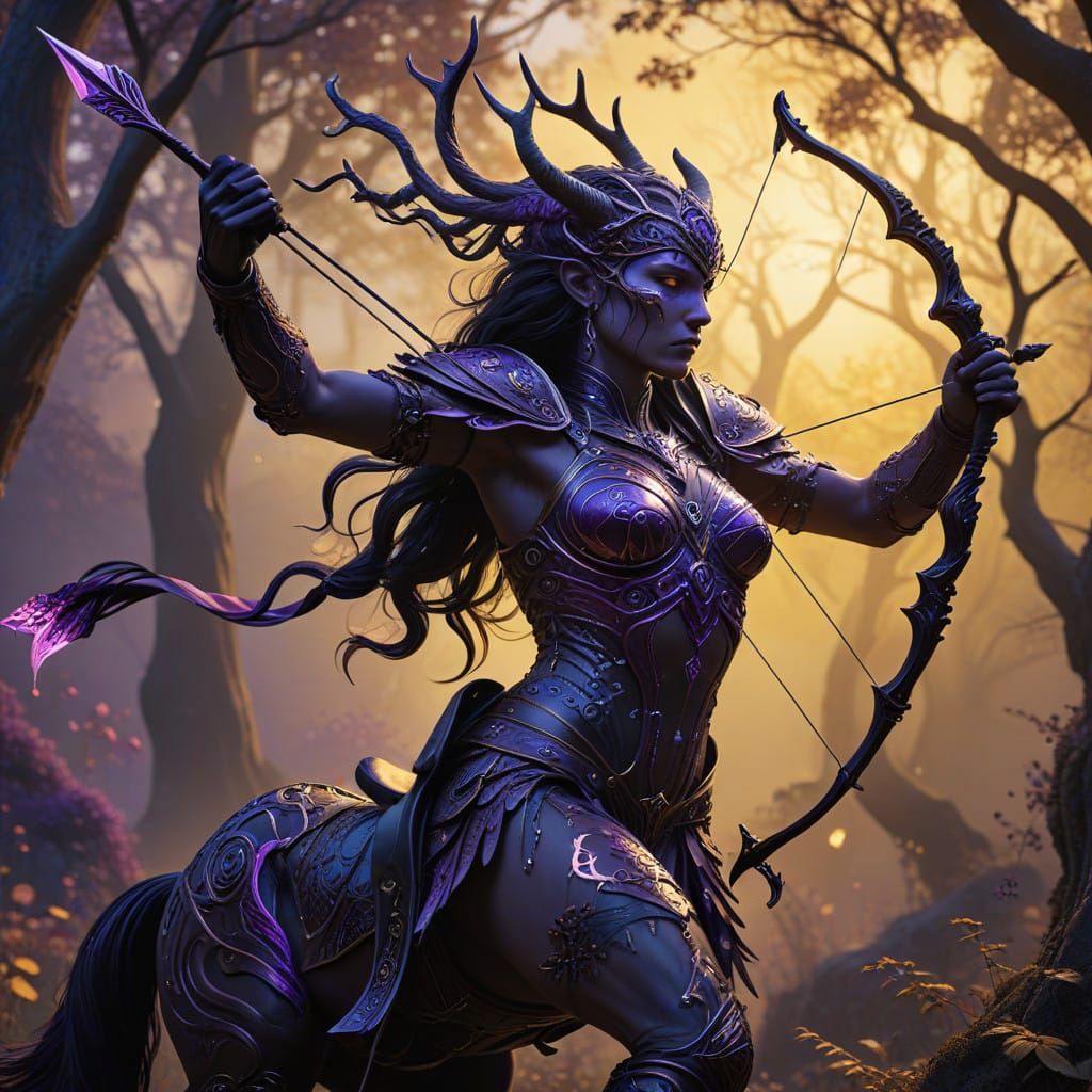 Dark Fantasy Centaur Archer in Ancient Forest
