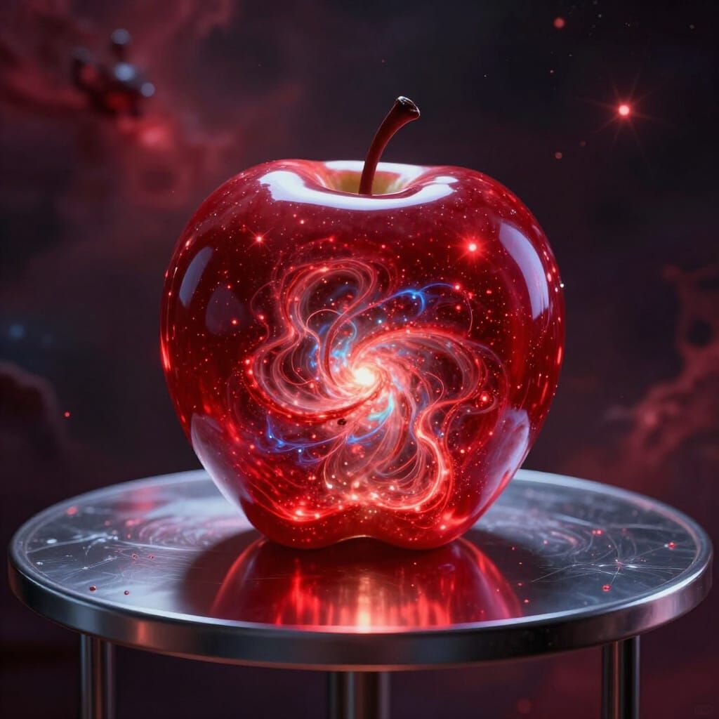 Glowing Glass Apple with Cosmic Nebula Patterns