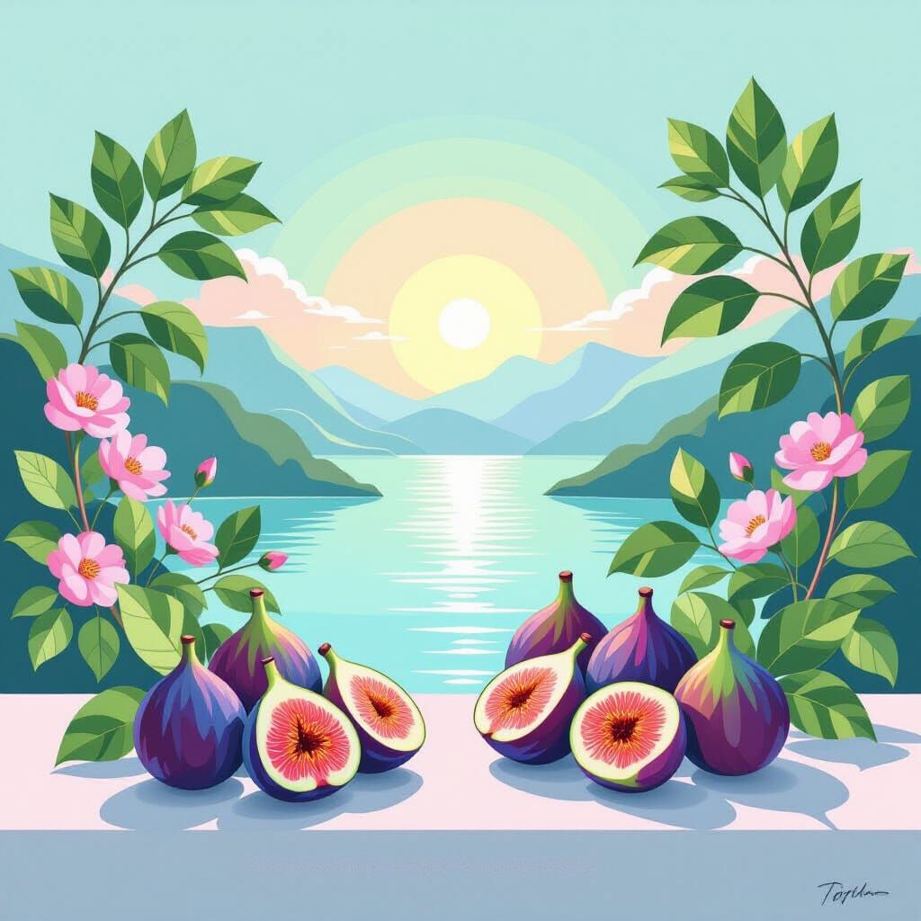 Ethereal Minimalist Painting of Figs with Boho & Neo-Pop Acc...