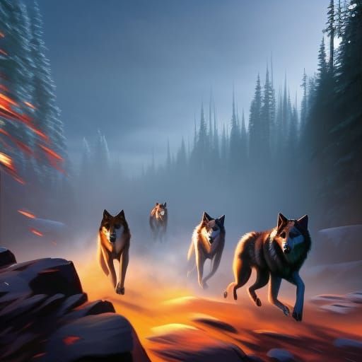 Wolves Running in Expressionist Style