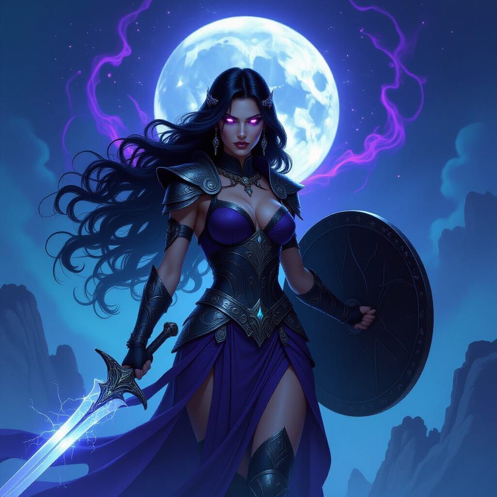 Nyx Goddess Surveys Olympus in Epic Fantasy Art Style