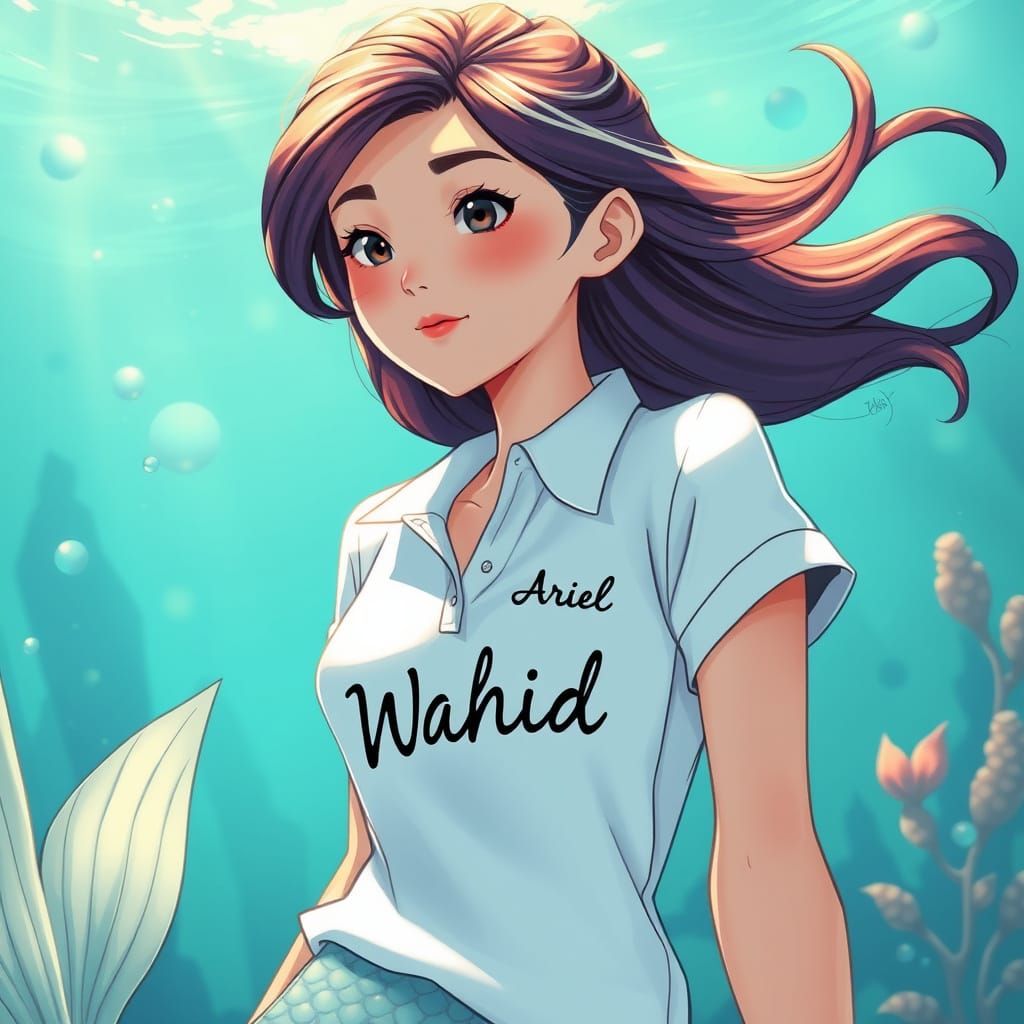 Asian Mermaid in White Polo, Anime Style