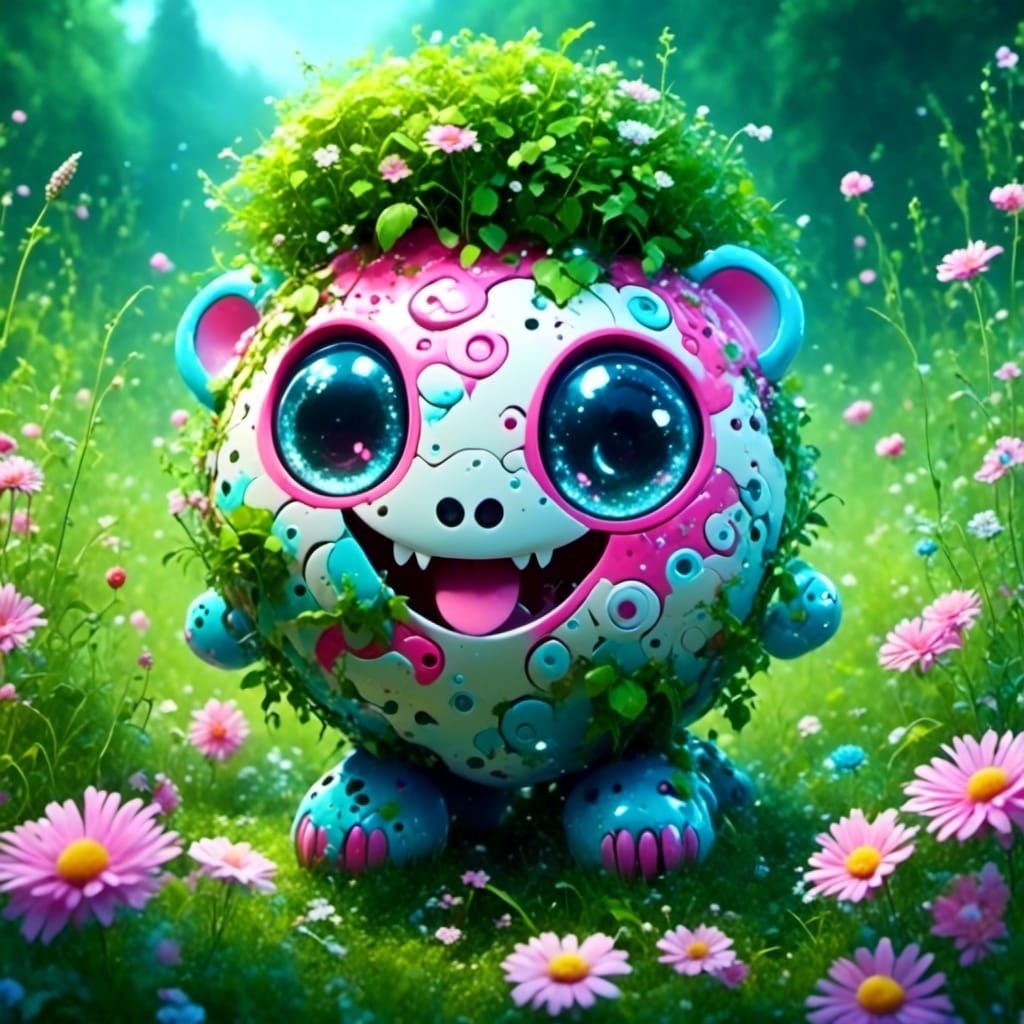 Cute Sugar Cube Creature in Sunny Flower Meadow