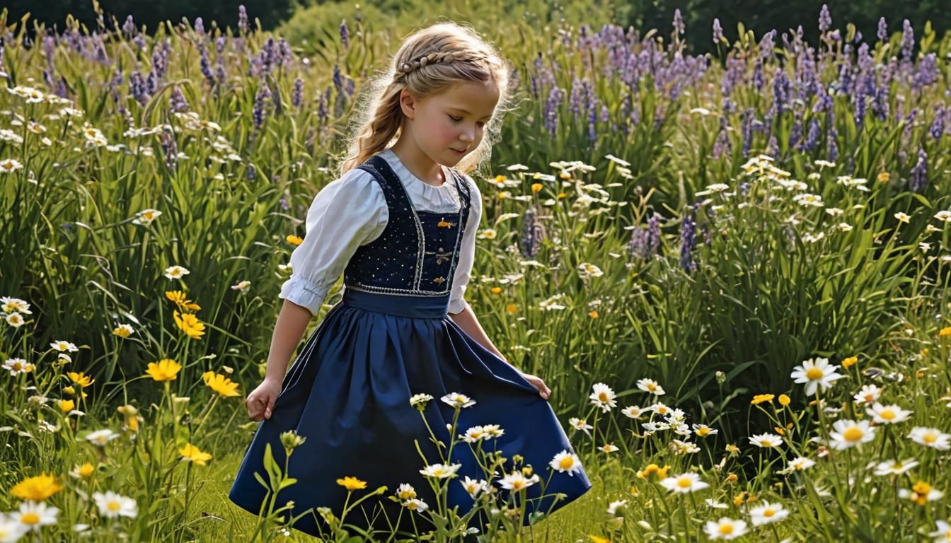 Smiling Girl in Bavarian Landscape, Impressionistic Oil Pain...