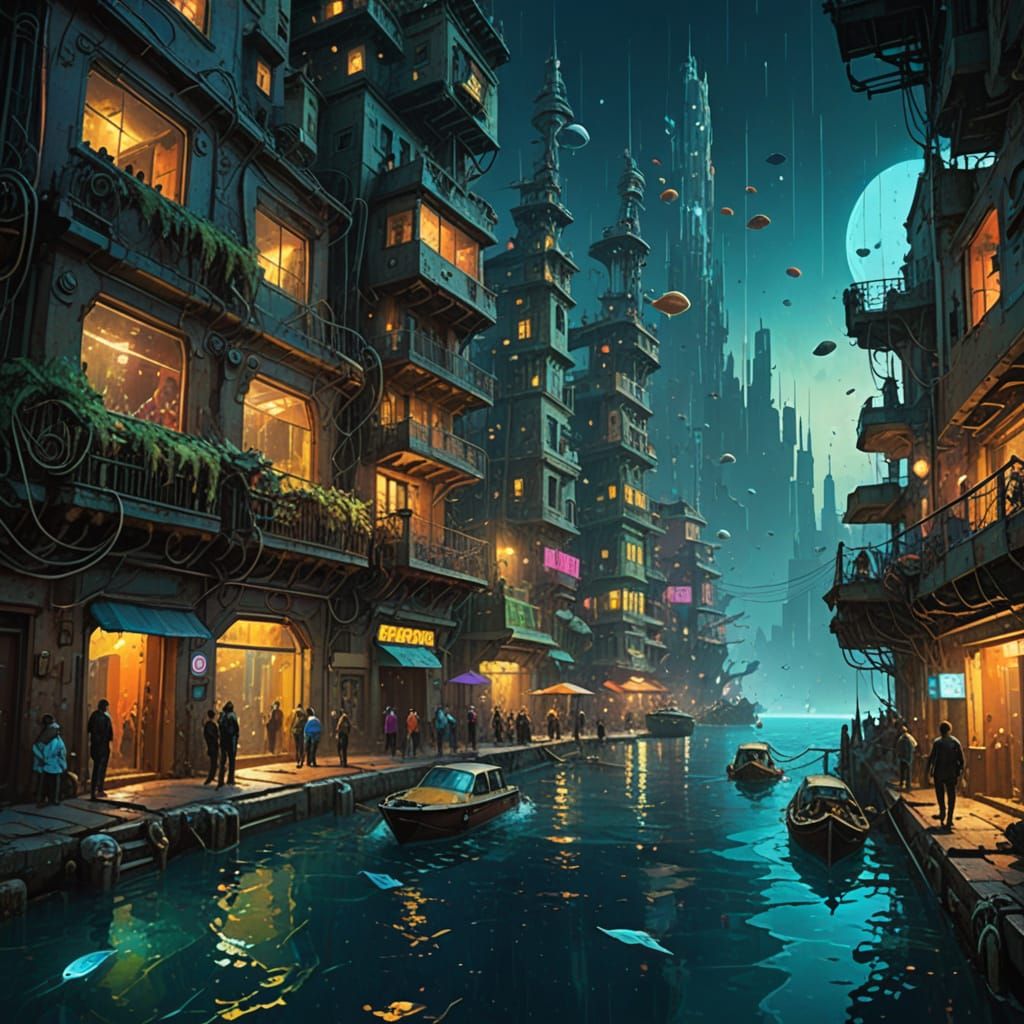 Futuristic Underwater City at Night