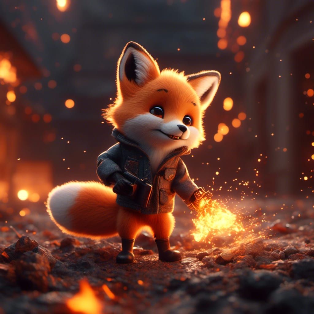 Fox Cub Arsonist: Detailed Matte Painting
