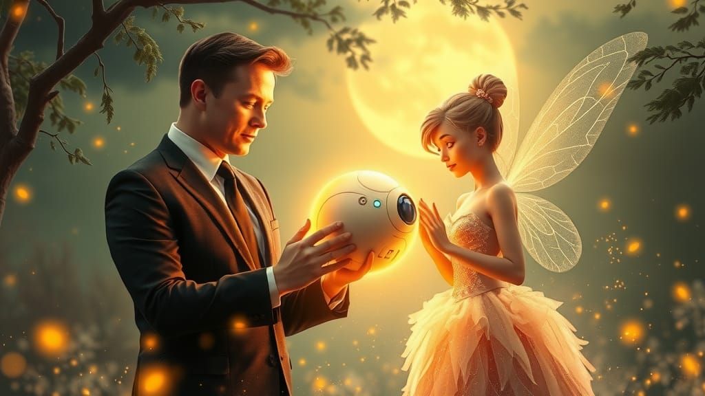 Elon Musk and Tinker Bell with Tinker Bot Prototype