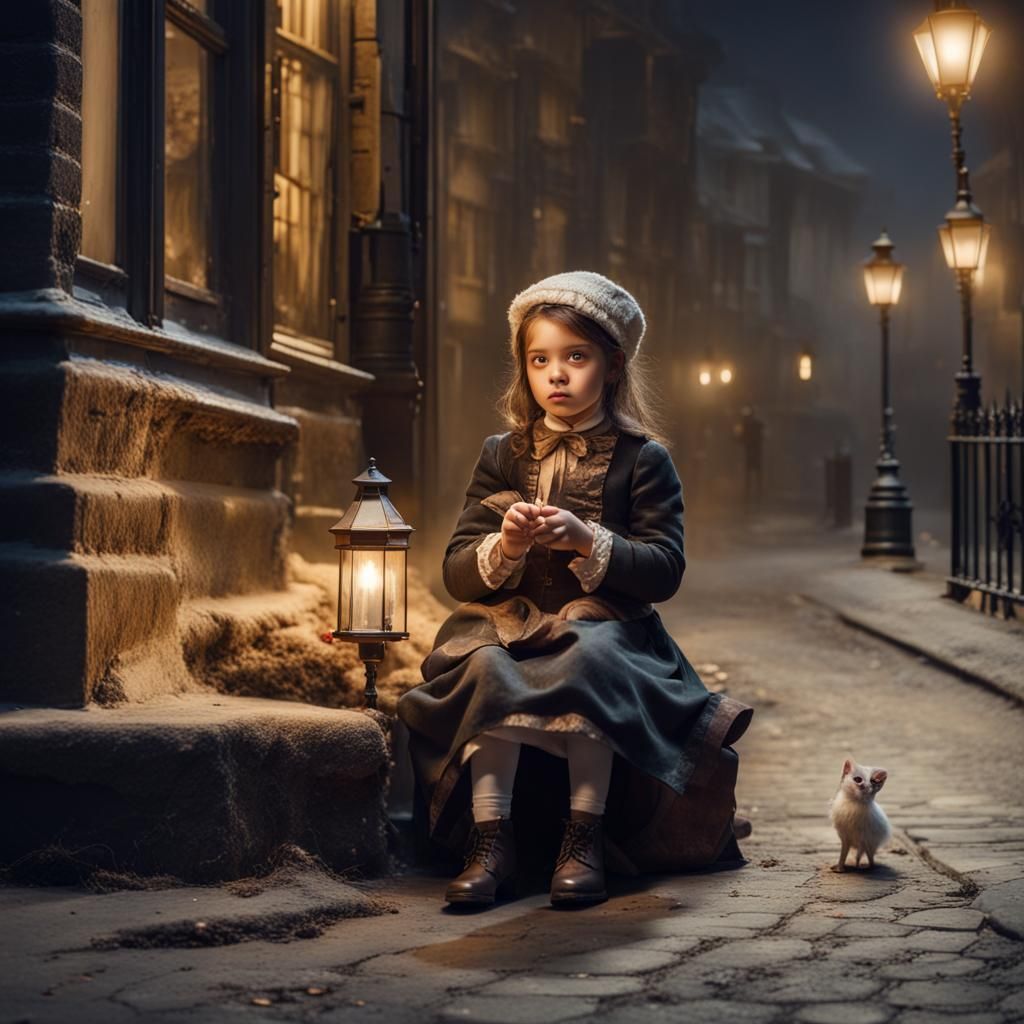 Victorian Christmas: Girl with Matchstick on Street