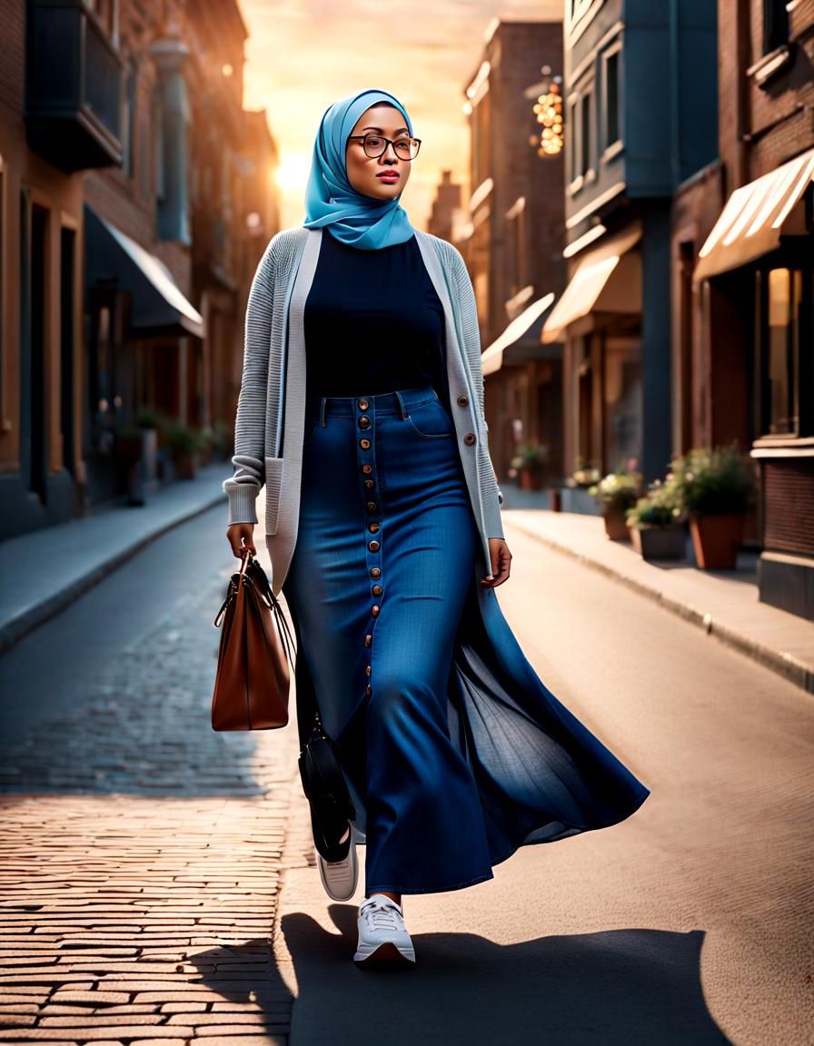 Photorealistic Portrait: Curvy Woman in City at Sunset