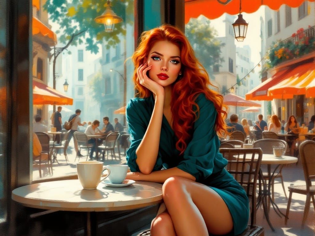 Romantic Café Scene with Painterly Brushstrokes