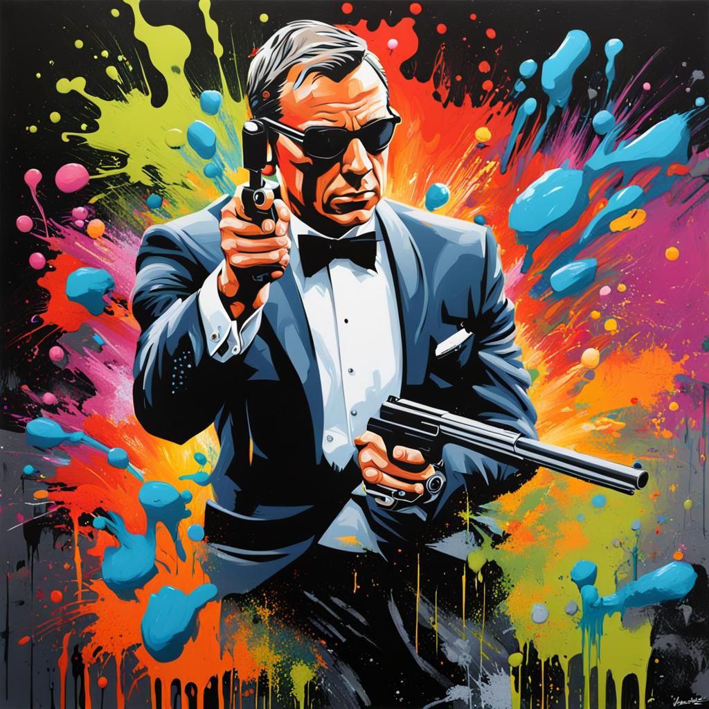 James Bond as Colorful Graffiti Splash Art
