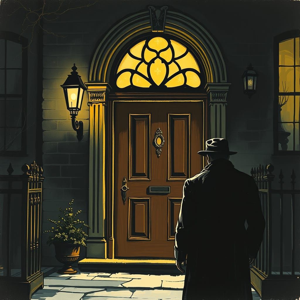 Elegant Victorian Gentleman Approaches a Gothic Town House