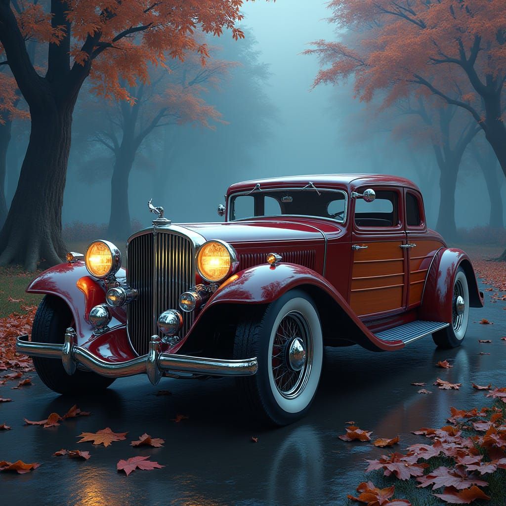 Mystical 1932 Packard Coupe in Dreamlike Fantasy Setting