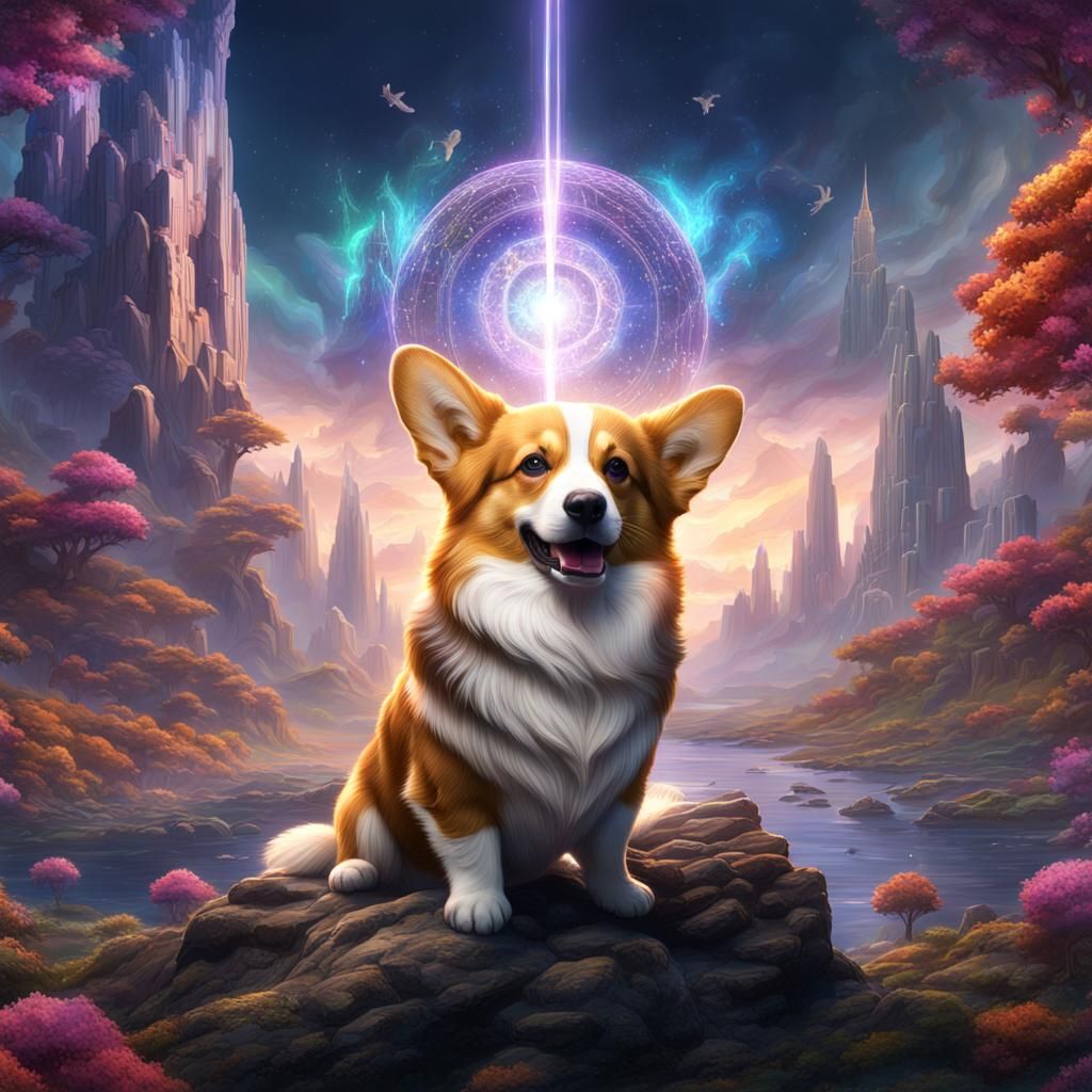 Corgi Meditation: Freedom and Healing in Detailed Art