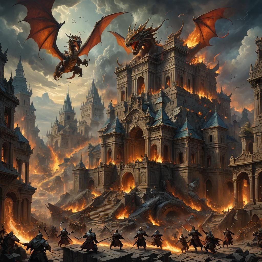 Epic Dragon Battle in a Mystical Ruin