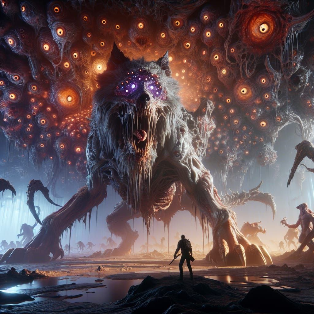 Lovecraftian Wolf Entity Confrontation in 4K